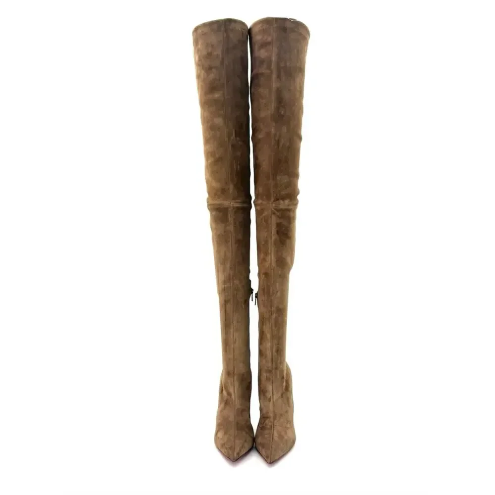 Christian Louboutin Condora Botta Alta 100 Rhea Brown Pointed Toe Boots 36.5